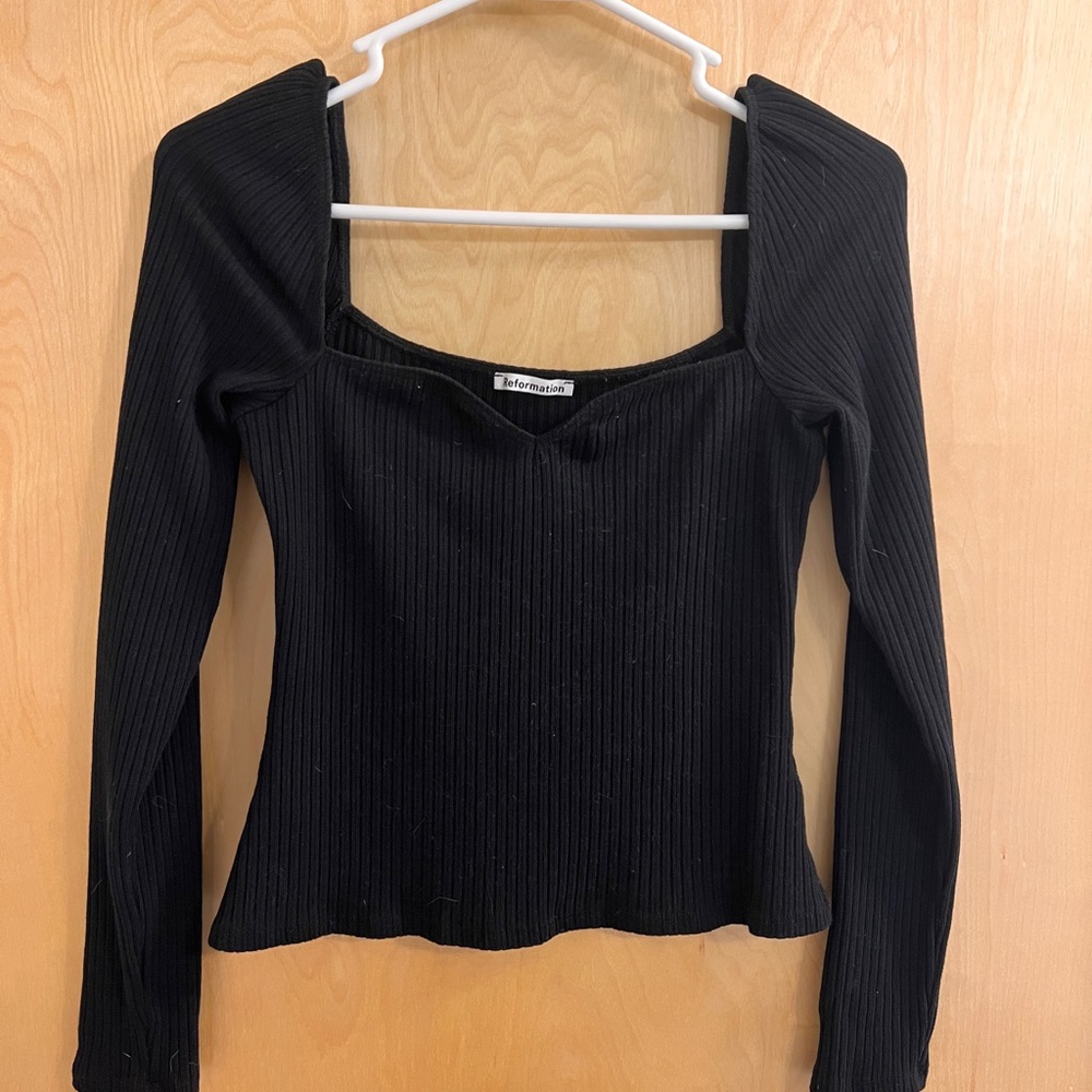 Reformation Black Ribbed Long Sleeve Top